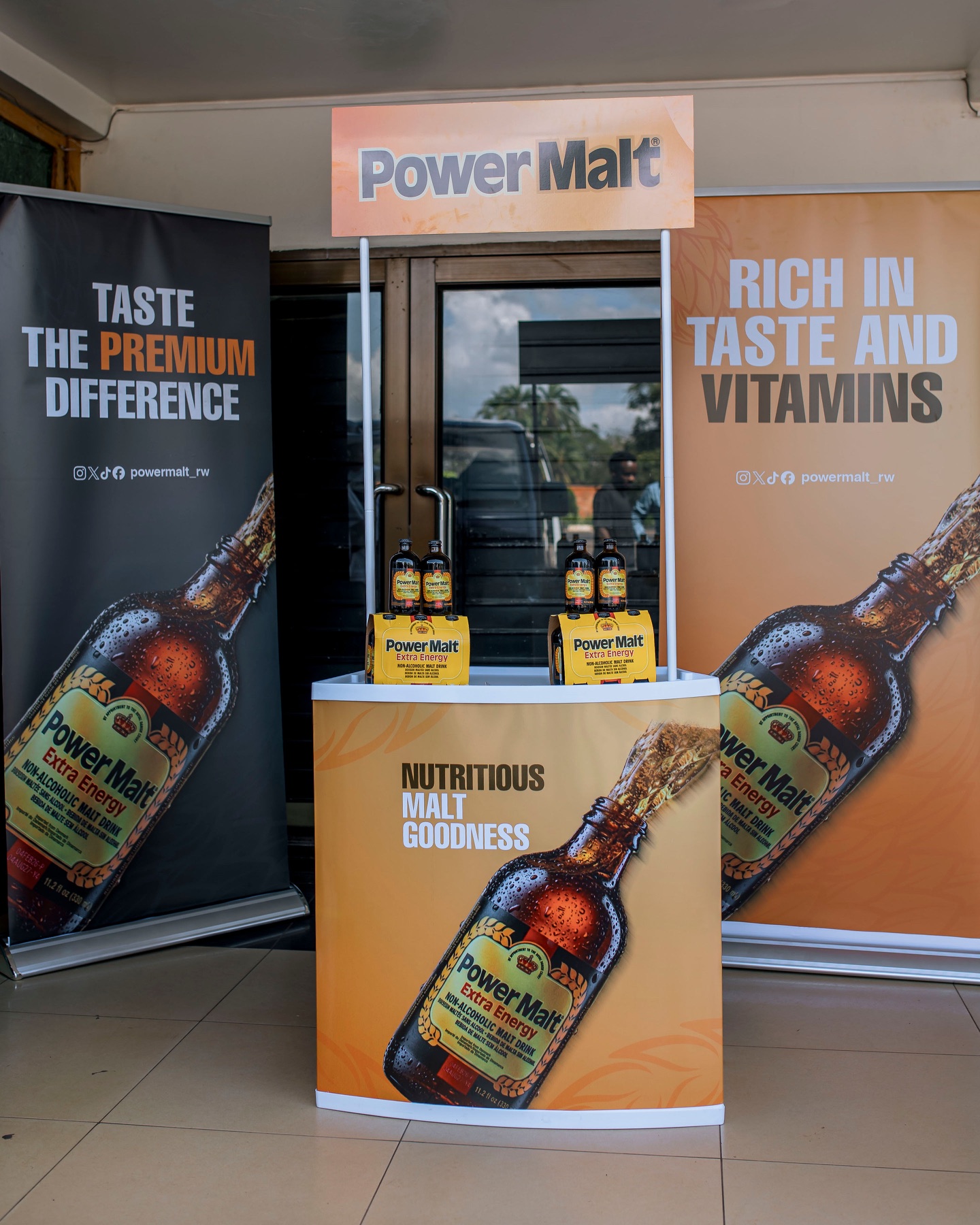 Power Malt branded tasting stand