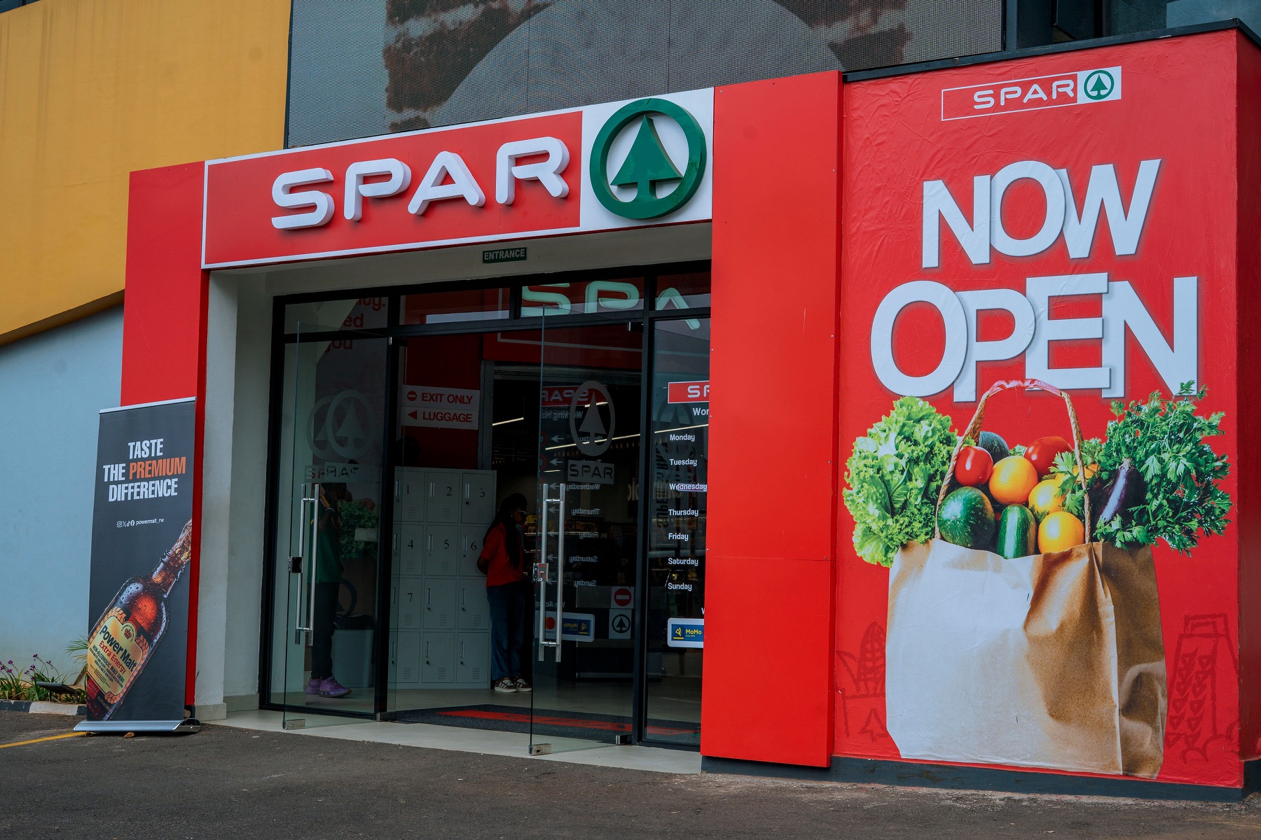 SPAR storefront with Power Malt retail banner